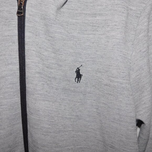 Polo Ralph Lauren Mens M Light Gray Black Pony Double Knit Full Zip Hoodie *READ - Picture 3 of 9